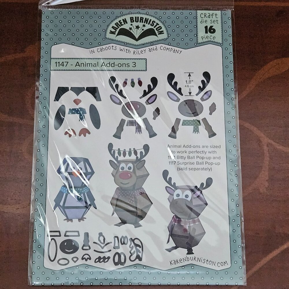 RARE KAREN BURNISTON ANIMAL ADD ONS 3 CHRISTMAS PENGUIN MOOSE REINDEER 1147 DIES